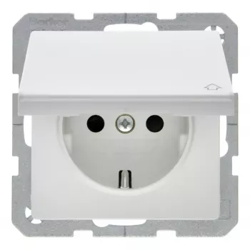Berker 47516089 SCHUKO-Steckdose mit Klappdeckel Polarweiß Samt