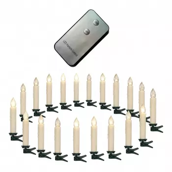 SYNERGY21 LED Xmas Candles 24-teiliges Set mit Fernbedienung - Warmweiß, Flackereffekt, Timer, Dimmer, Clip-On für Weihnachtsbaum