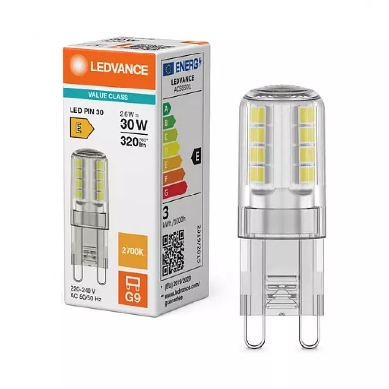 OSRAM LED PIN G9 2,6W 827 Clear G9 LED-Lampe mit Retrofit-Stecksockel