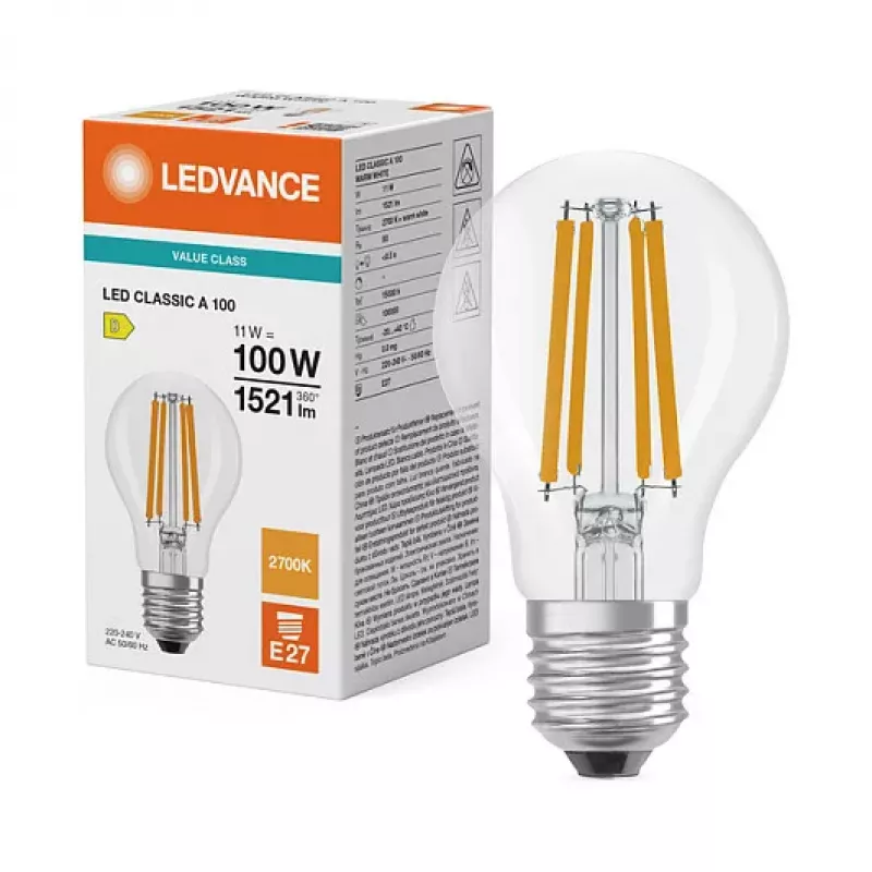 OSRAM LED Classic A 100 Filament P 11W 827 Clear E27 LED-Lampe, Classic Bulb