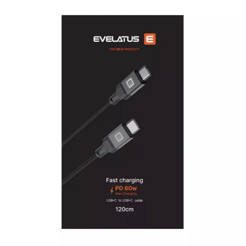 Evelatus USB-C auf USB-C Kabel 1,2m 60W PD Geflochtenes Nylon Weiß