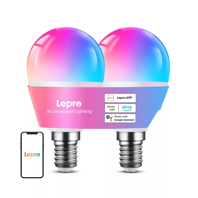 LEPRO BP1-2 E14 LED-Lampe mit Bluetooth und Wi-Fi, 470 lm, 2er-Pack
