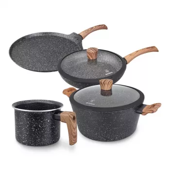 Westinghouse WCCS008506AMBB 6-teiliges Kochgeschirr-Set aus geschmiedetem Aluminium mit Antihaftbeschichtung, induktionsgeeignet, Schwarz/Grau