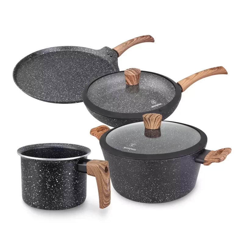 Westinghouse WCCS008506AMBB 6-teiliges Kochgeschirr-Set aus geschmiedetem Aluminium mit Antihaftbeschichtung, induktionsgeeignet, Schwarz/Grau