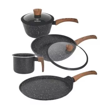Westinghouse WCCS008506AMBB 6-teiliges Kochgeschirr-Set aus geschmiedetem Aluminium mit Antihaftbeschichtung, induktionsgeeignet, Schwarz/Grau