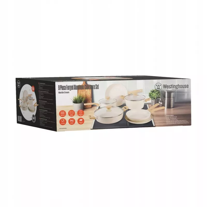 Westinghouse WCCS205909A 9-teiliges Kochgeschirr-Set aus geschmiedetem Aluminium, Schwarz