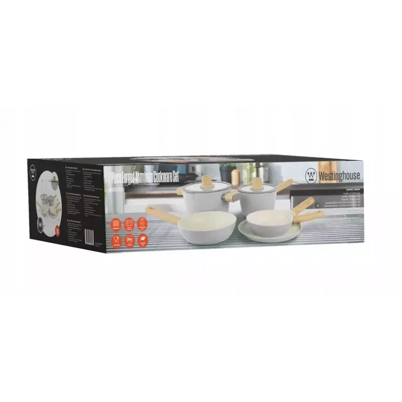 Westinghouse WCCS205307A 7-teiliges Geschmiedetes Aluminium Antihaft-Kochgeschirr-Set, Schwarz