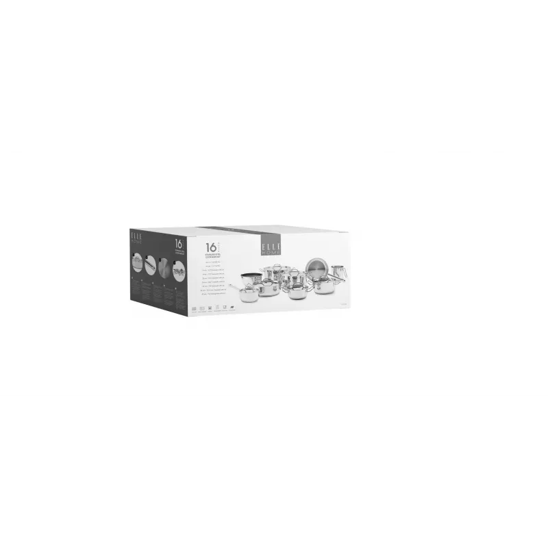 ELLE Home ECCS200416A 16-teiliges Edelstahl-Kochgeschirr-Set, Silber