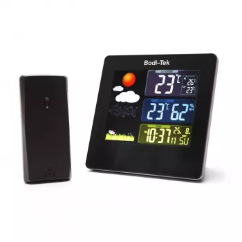 Bodi-Tek BT-HGWS-EU/1,2 Digitale Wetterstation mit kabellosem Außensensor, LCD-Display, Wettervorhersage, Mondphase, Alarm, Hintergrundbeleuchtung