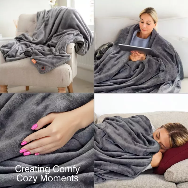 Bodi-Tek BT-BLHT-EU/1.0 COZY Snuggle Blanket Heated Throw 130 x 160 cm, Grau