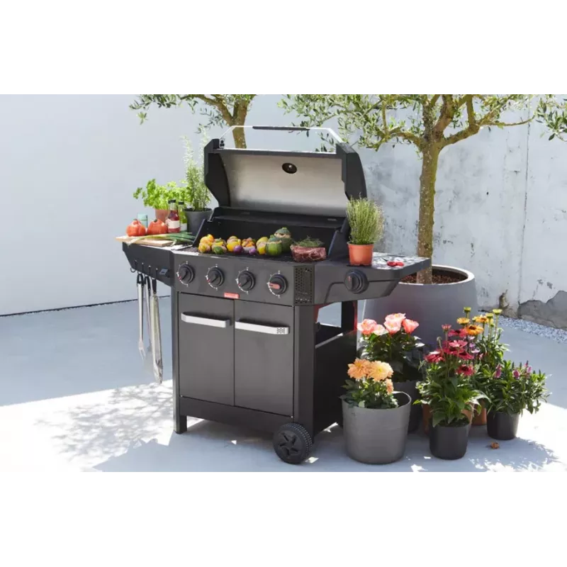 Barbecook Gasgrill Luca 412 mit Unterschrank und Seitenbrenner, 145,4 x 60,3 x 112,3 cm, Schwarz