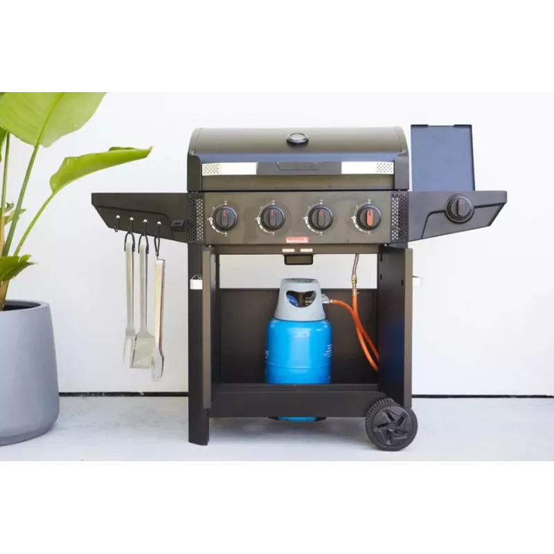 Barbecook Gasgrill Luca 412 mit Unterschrank und Seitenbrenner, 145,4 x 60,3 x 112,3 cm, Schwarz