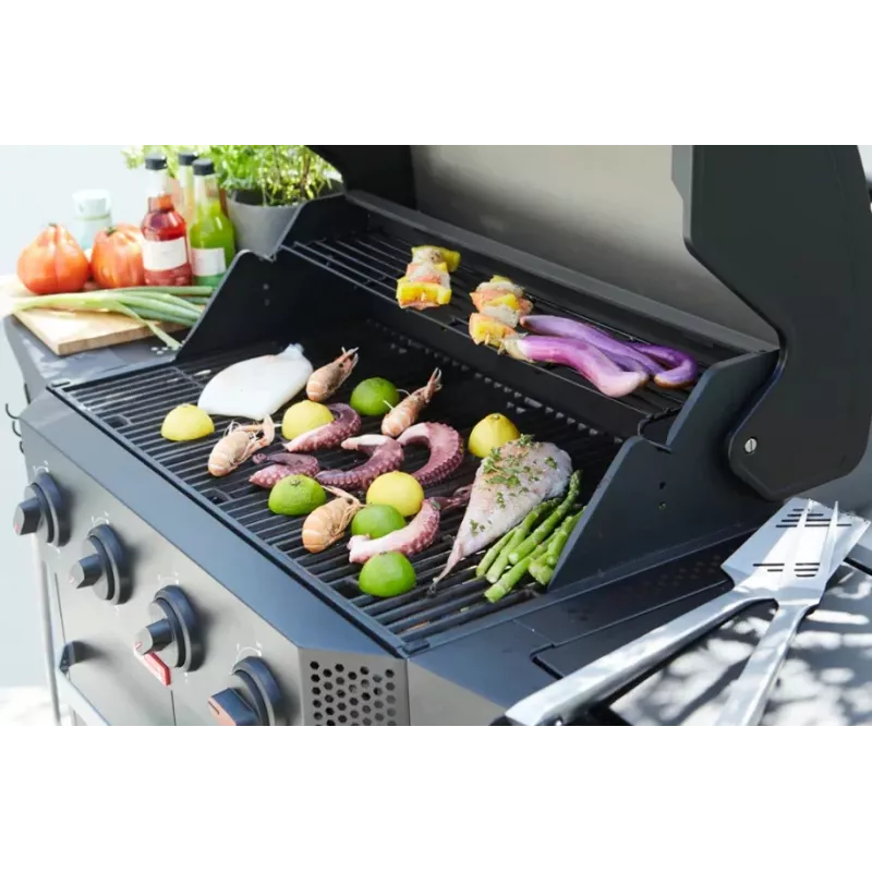 Barbecook Gasgrill Luca 412 mit Unterschrank und Seitenbrenner, 145,4 x 60,3 x 112,3 cm, Schwarz
