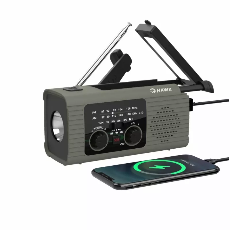 Hawk HWRDI410GN Radio Solar Dynamo mit Taschenlampe