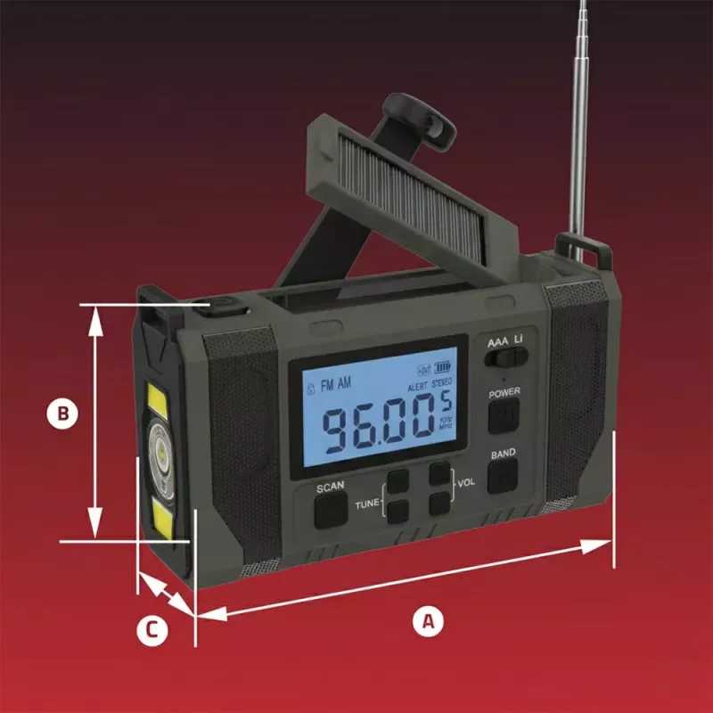 Hawk HWRDI420GN Notfall-Wetterradio mit Solar, Dynamo, Taschenlampe, AM/FM/KW, Grün