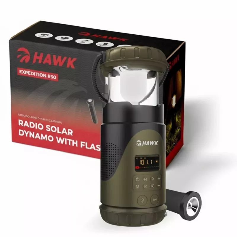 Hawk HWRDI430GN Radio Solar Dynamo mit Taschenlampe