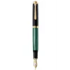 Pelikan Souverän M1000 Füllfederhalter, Schwarz, Goldbeschläge, grünes Tintenfenster, breite Feder, integrierter Kolbenfüller, beidhändig, Deutschland