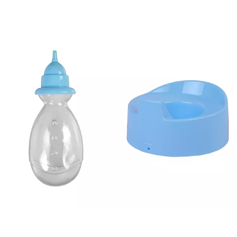 LEAN TOYS Blue Baby Doll Potty Drink Pee 24 cm