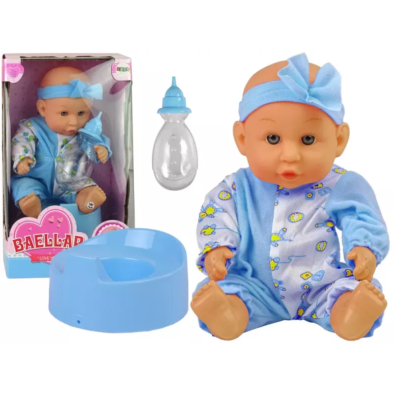 LEAN TOYS Blue Baby Doll Potty Drink Pee 24 cm