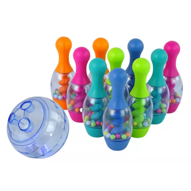 LEAN TOYS Geschicklichkeitsspiel Bowling mit Bällen und irisiertem Ballständer
