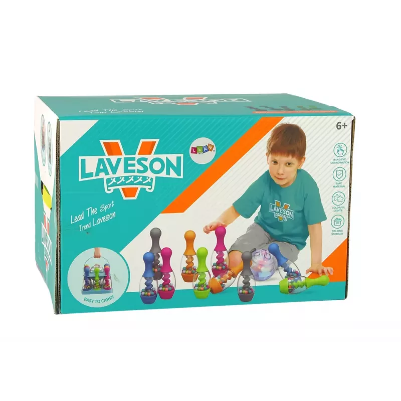 LEAN TOYS Geschicklichkeitsspiel Bowling mit Bällen und irisiertem Ballständer