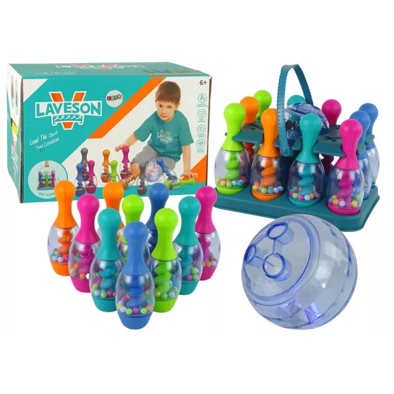 LEAN TOYS Geschicklichkeitsspiel Bowling mit Bällen und irisiertem Ballständer