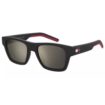 TOMMY HILFIGER TH1975NS003 Herren Rechteck-Sonnenbrille - Schwarzer Acetatrahmen, Graue Polycarbonatgläser, UV400-Schutz