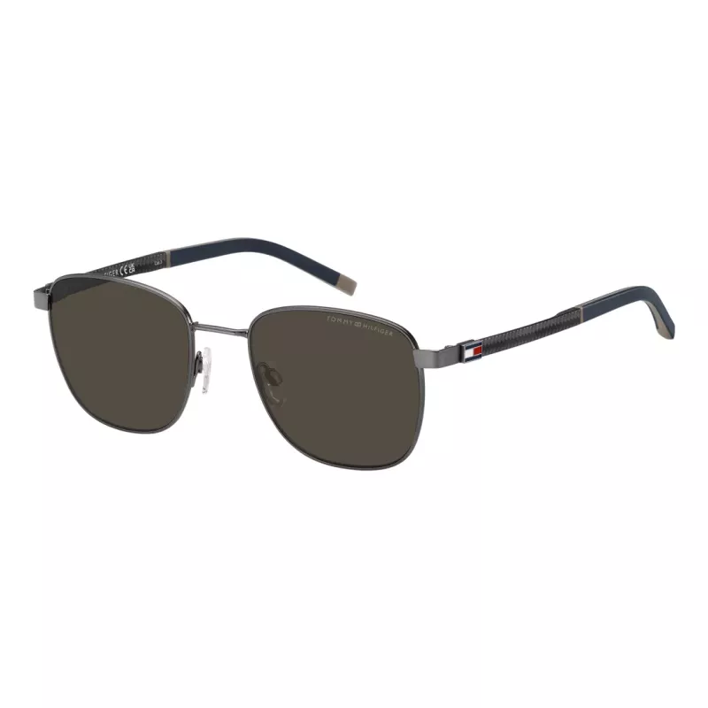 TOMMY HILFIGER TH-2138-S-SVK Herren Rechteckige Sonnenbrille, Schwarzer Rahmen, Graue Gläser, 53/20/145 mm