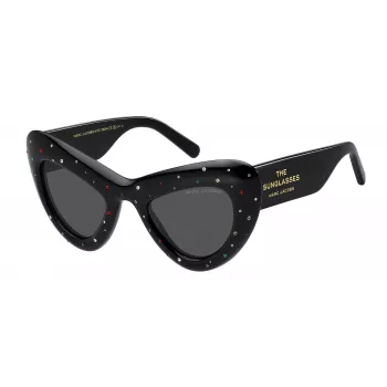 THE MARC JACOBS Damen Sonnenbrille MARC798SSTR80 - Rechteckiger Havana-Acetatrahmen, braune Polycarbonatgläser, UV400-Schutz, 48/24/140 mm