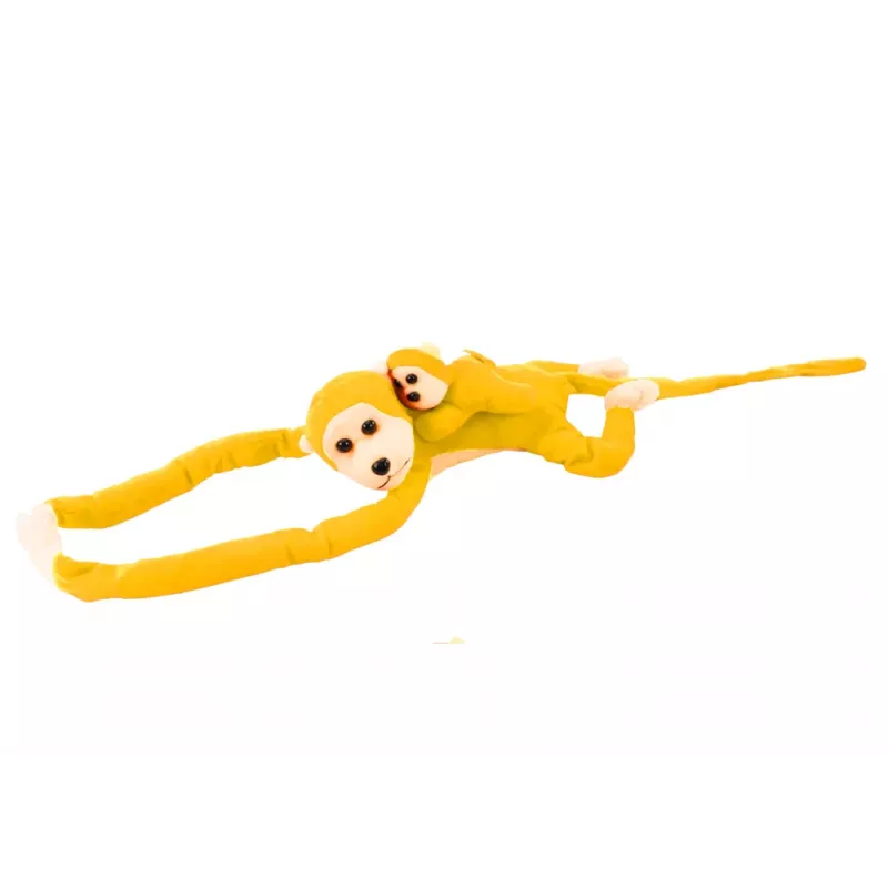 LEAN TOYS Maskottchen Plüschaffe mit Baby, Gelb 90 cm