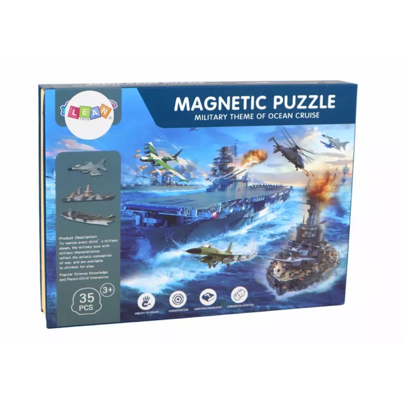 LEAN TOYS Pädagogisches Magnetpuzzle-Set - Militärschiff-Motiv, 30 Teile, Holz, ab 3 Jahren