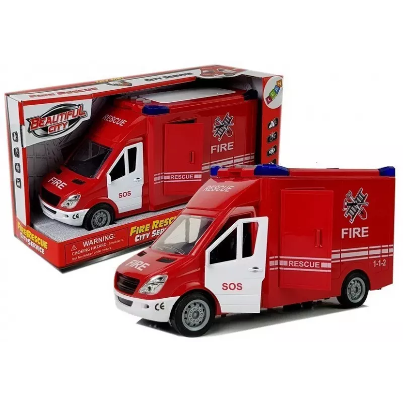 LEAN TOYS Feuerwehrauto mit Reibungsantrieb, Sound und öffnenden Türen