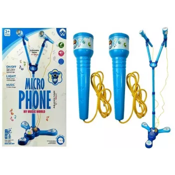LEAN TOYS Mikrofon-Karaoke-Set Blau Stativ