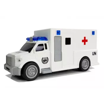 LEAN TOYS Auto Ambulance mit Reibungsantrieb Weiß 1:20 mit Sound