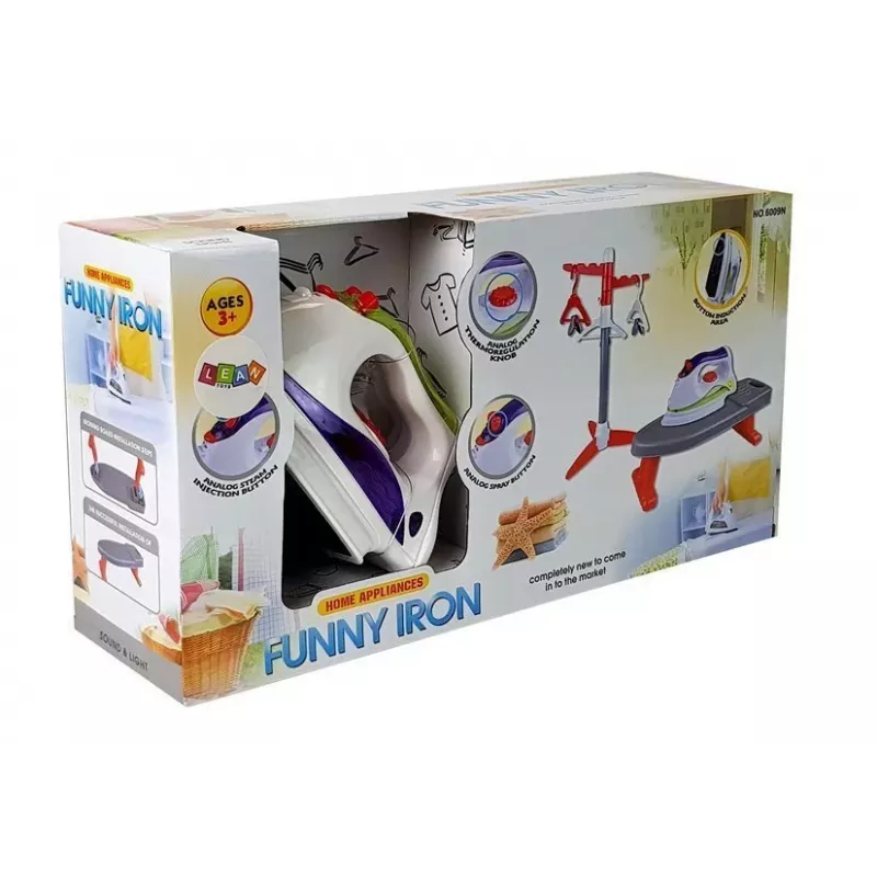 LEAN TOYS Bügelbrett-Ständer mit Kleiderbügeln – Kinder-Bügelset mit Licht- und Soundeffekten