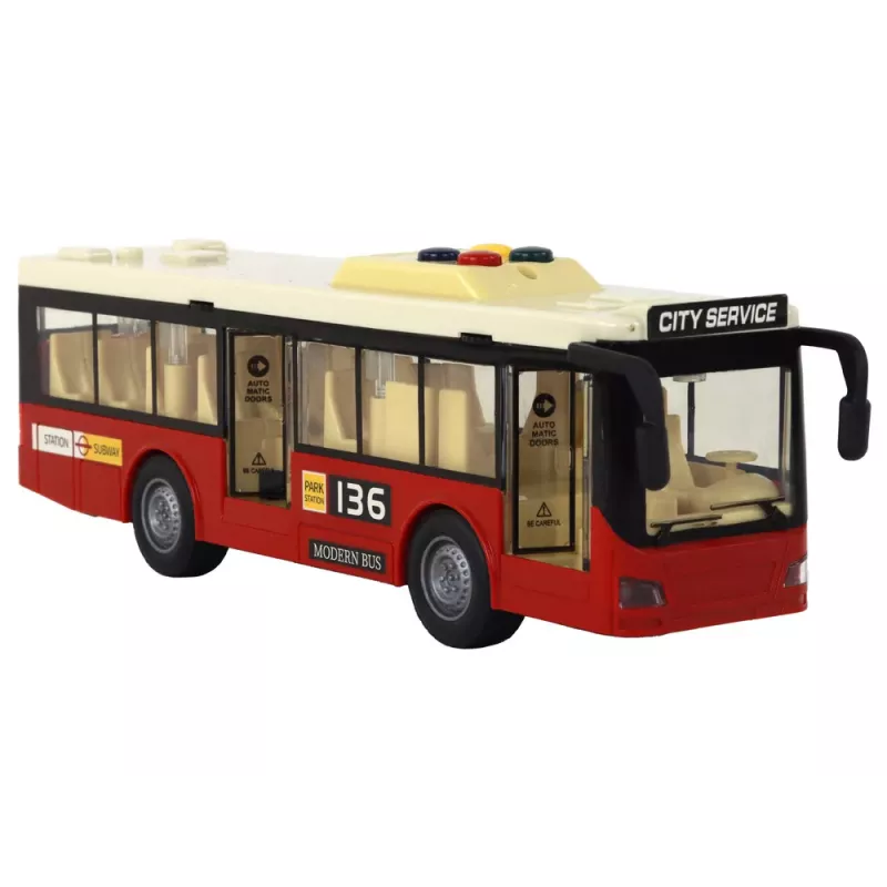 LEAN TOYS Batteriebetriebener Bus mit Licht und Sound - Red City 1:16