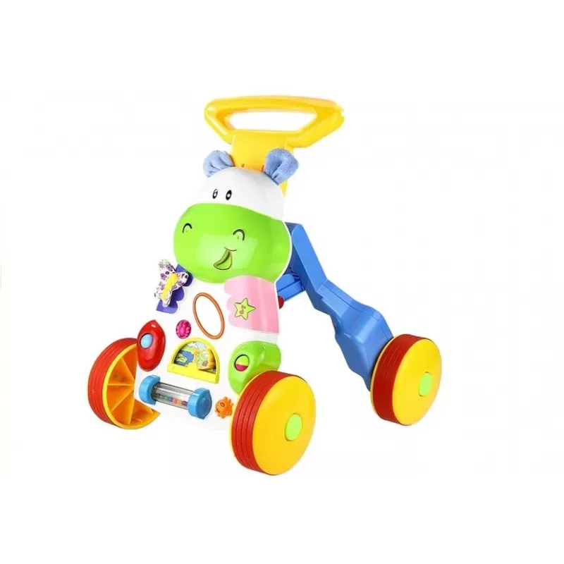 LEAN TOYS Schiebespielzeug Nilpferd für Kleinkinder und Babys mit Geräuschen, Rasseln, Knisterfolie und Spiegel