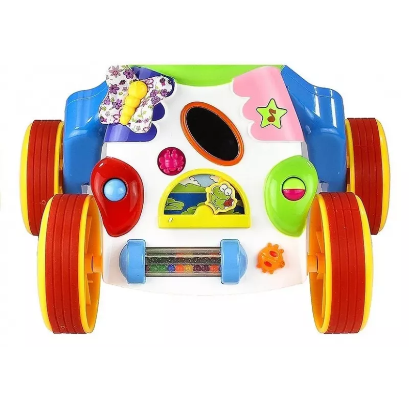 LEAN TOYS Schiebespielzeug Nilpferd für Kleinkinder und Babys mit Geräuschen, Rasseln, Knisterfolie und Spiegel