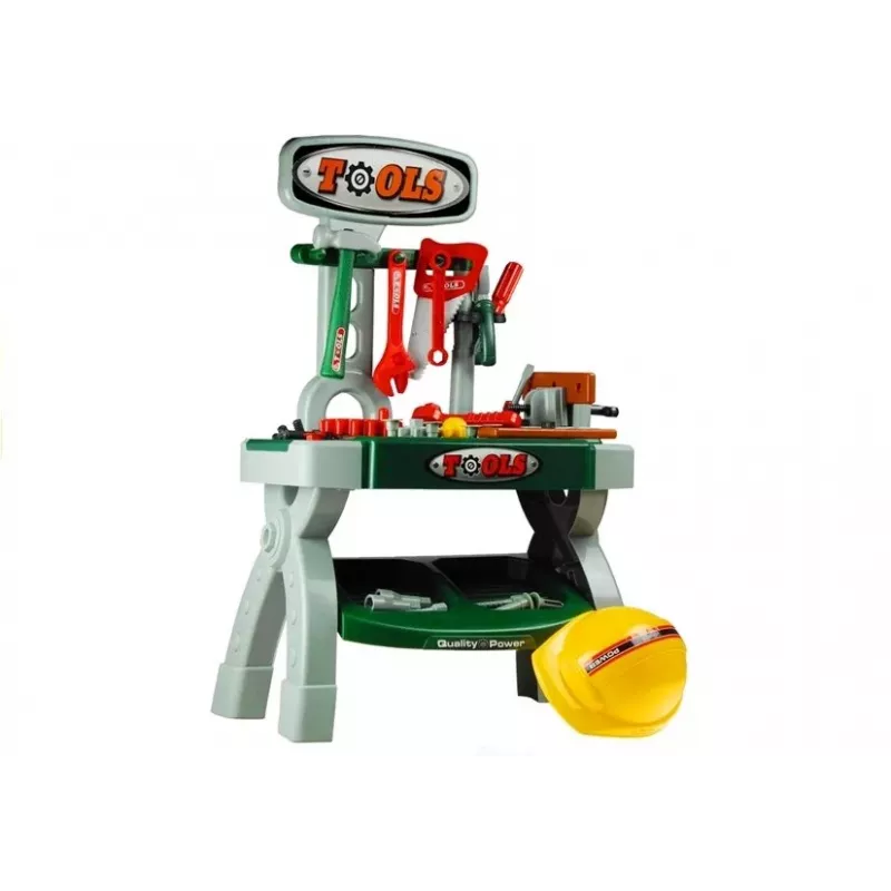 LEAN TOYS Kinder Werkbank Spielset mit Werkzeugen und Schraubstock