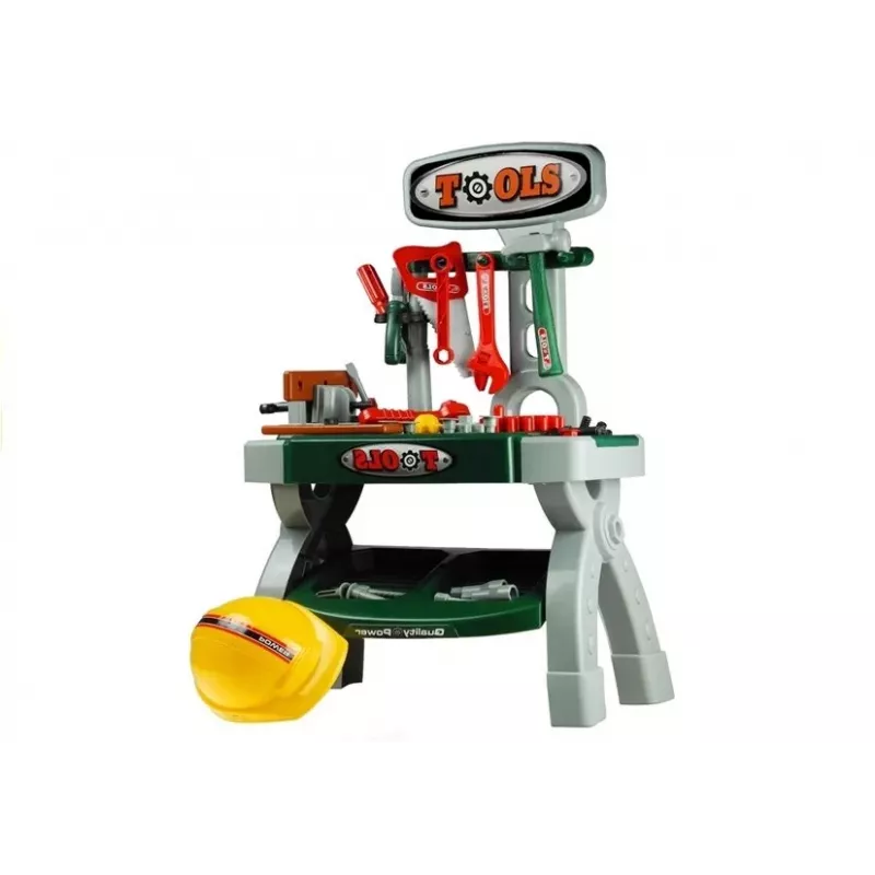 LEAN TOYS Kinder Werkbank Spielset mit Werkzeugen und Schraubstock