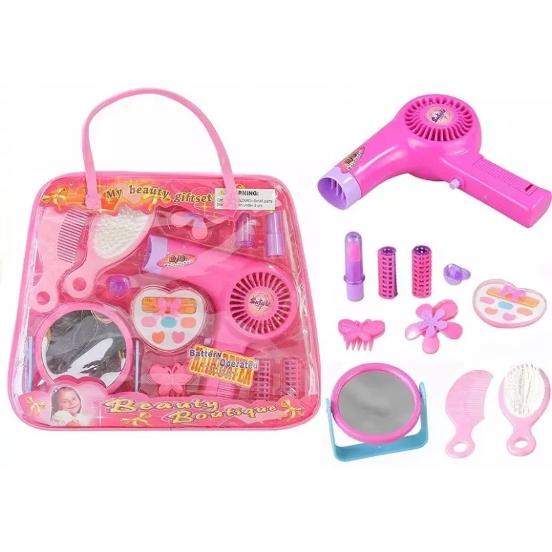 LEAN TOYS Mädchen Beauty-Set Haaraccessoires Set Realistischer Haartrockner in Tasche
