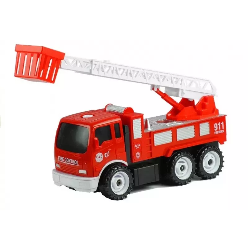 LEAN TOYS Take-Apart Feuerwehr-LKW Little Mechanic Radschlüssel Schraubendreher