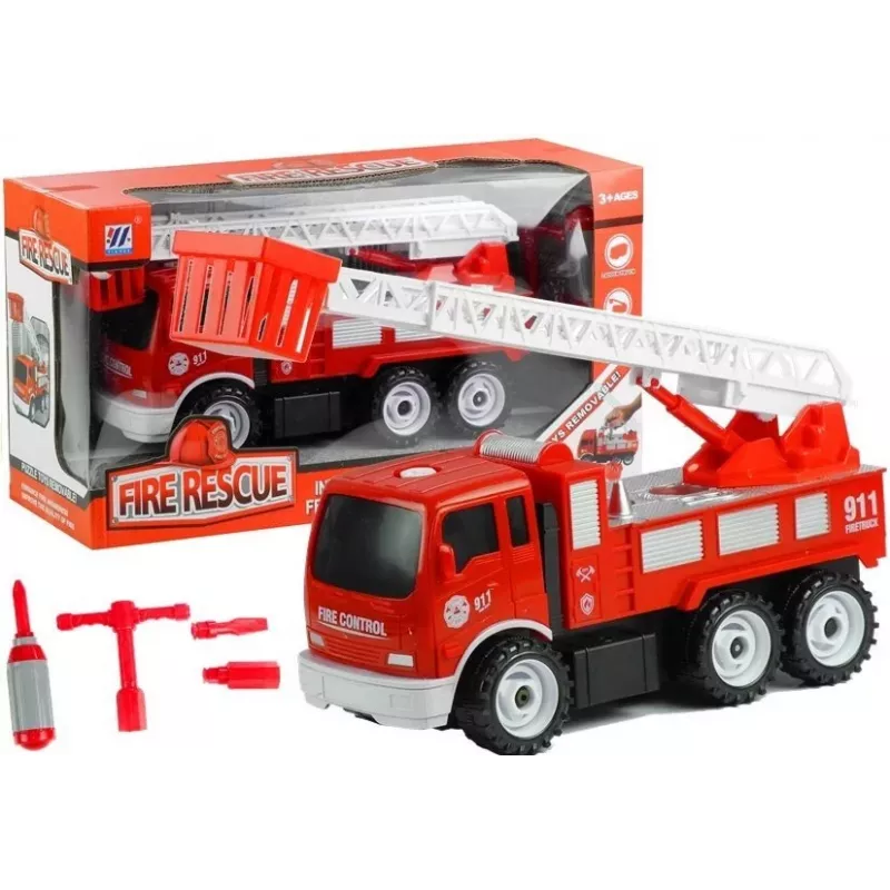 LEAN TOYS Take-Apart Feuerwehr-LKW Little Mechanic Radschlüssel Schraubendreher