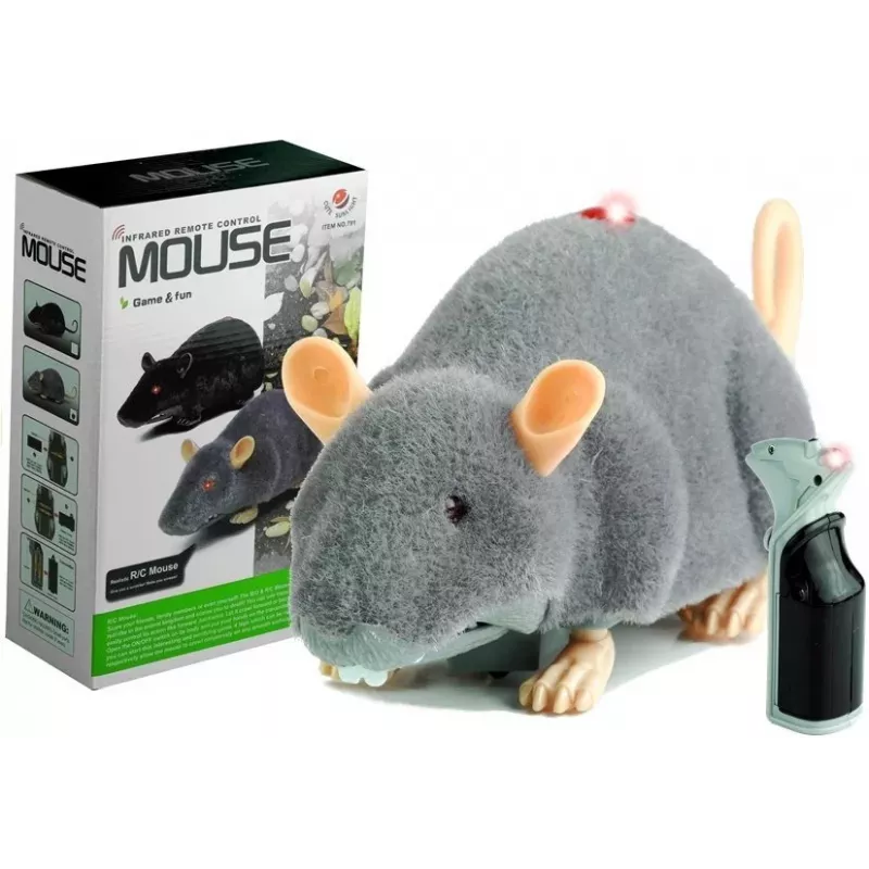 LEAN TOYS Große RC Maus auf Rädern Grau - Streich spielen