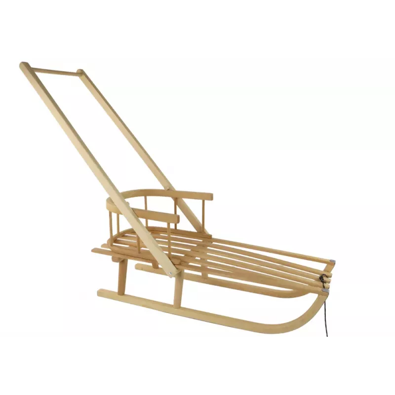 LEAN TOYS Schlitten mit Rückenlehne, Holz-Schiebestange, Holzgriff