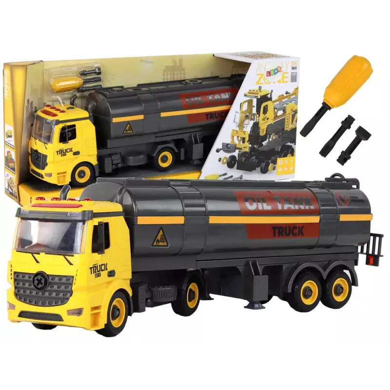 LEAN TOYS DIY Tank Truck zum Zusammen- und Auseinanderbauen, gelb, mit Licht und Sound