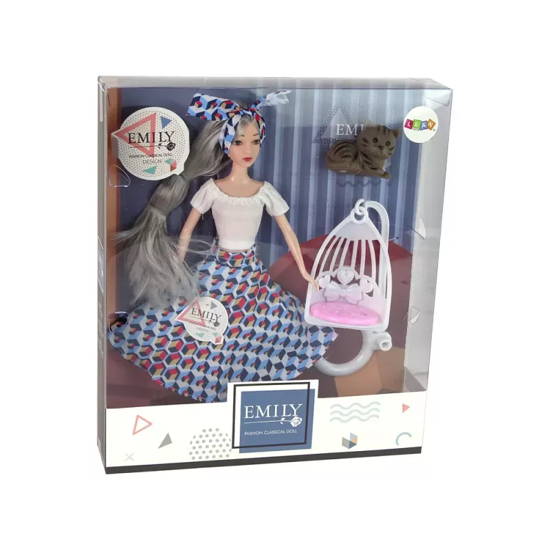 LEAN TOYS Babypuppe Emily mit grauen Haaren und Katzenschaukel