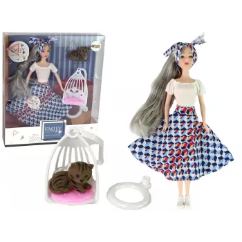 LEAN TOYS Babypuppe Emily mit grauen Haaren und Katzenschaukel