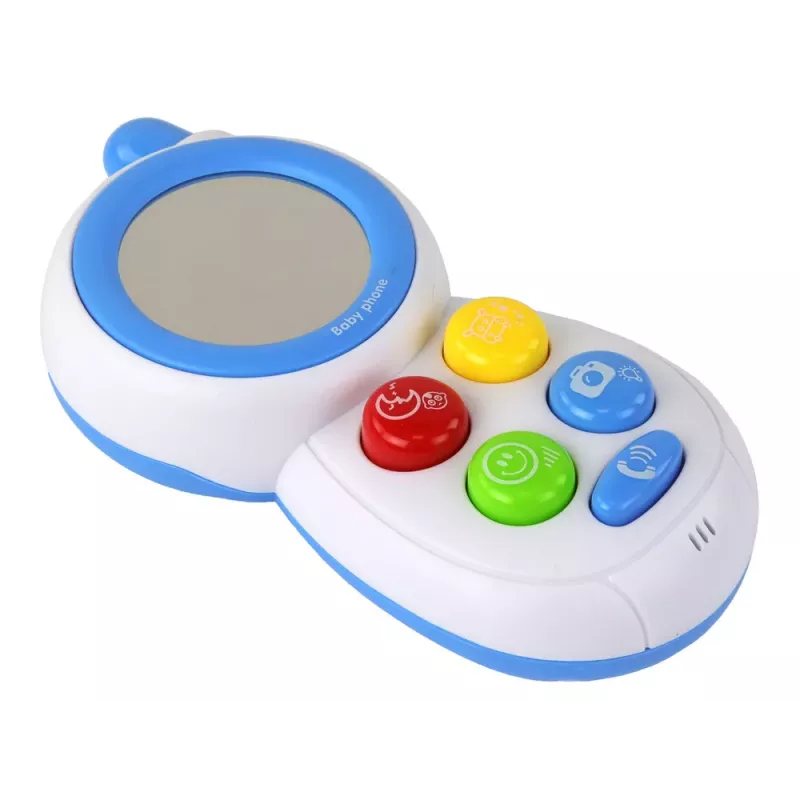 LEAN TOYS Blaues Kinder-Interaktivtelefon mit Licht, Sound und Spiegel