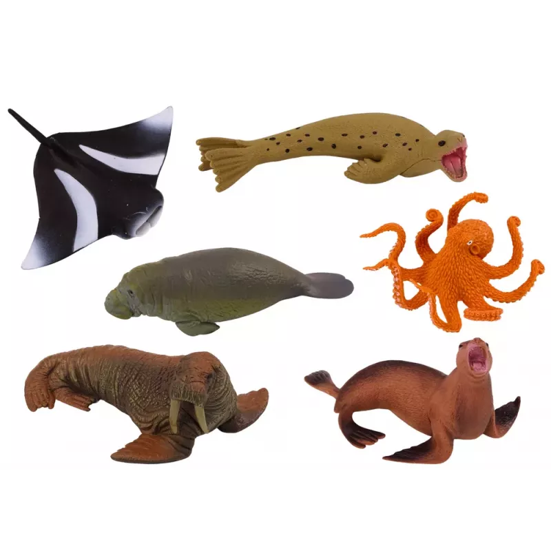 LEAN TOYS Set Meerestierfiguren Walross Robbe Oktopus 6 Stück